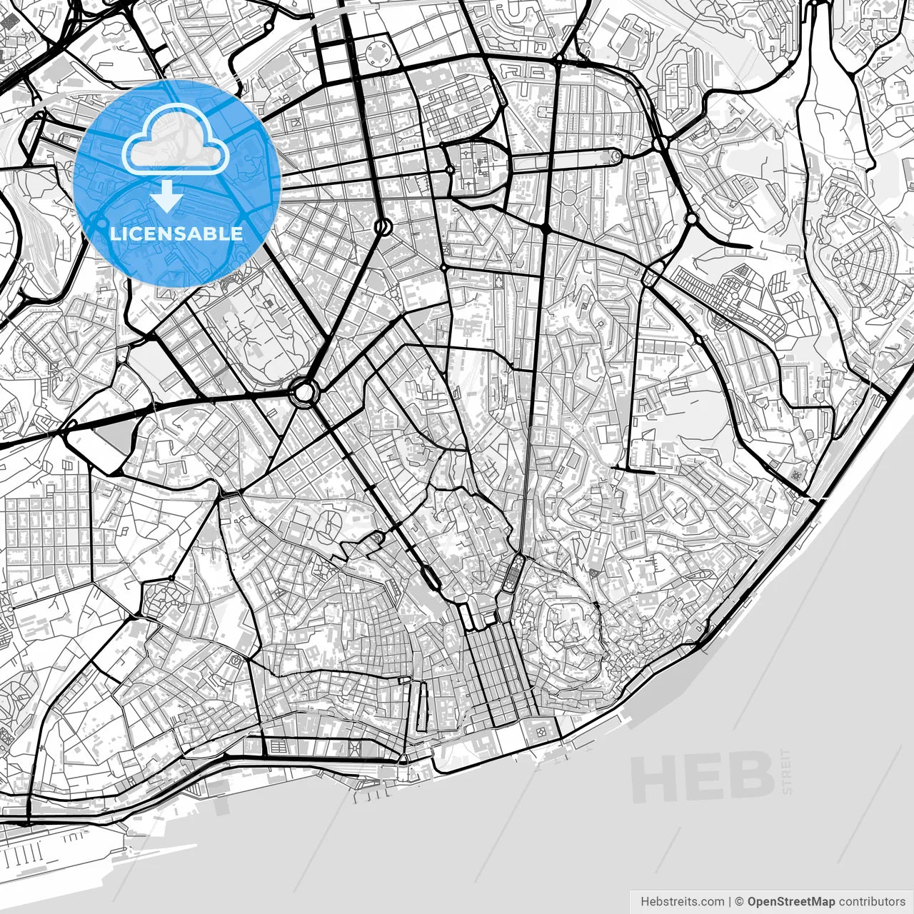 Downtown map of Lisbon, Portugal