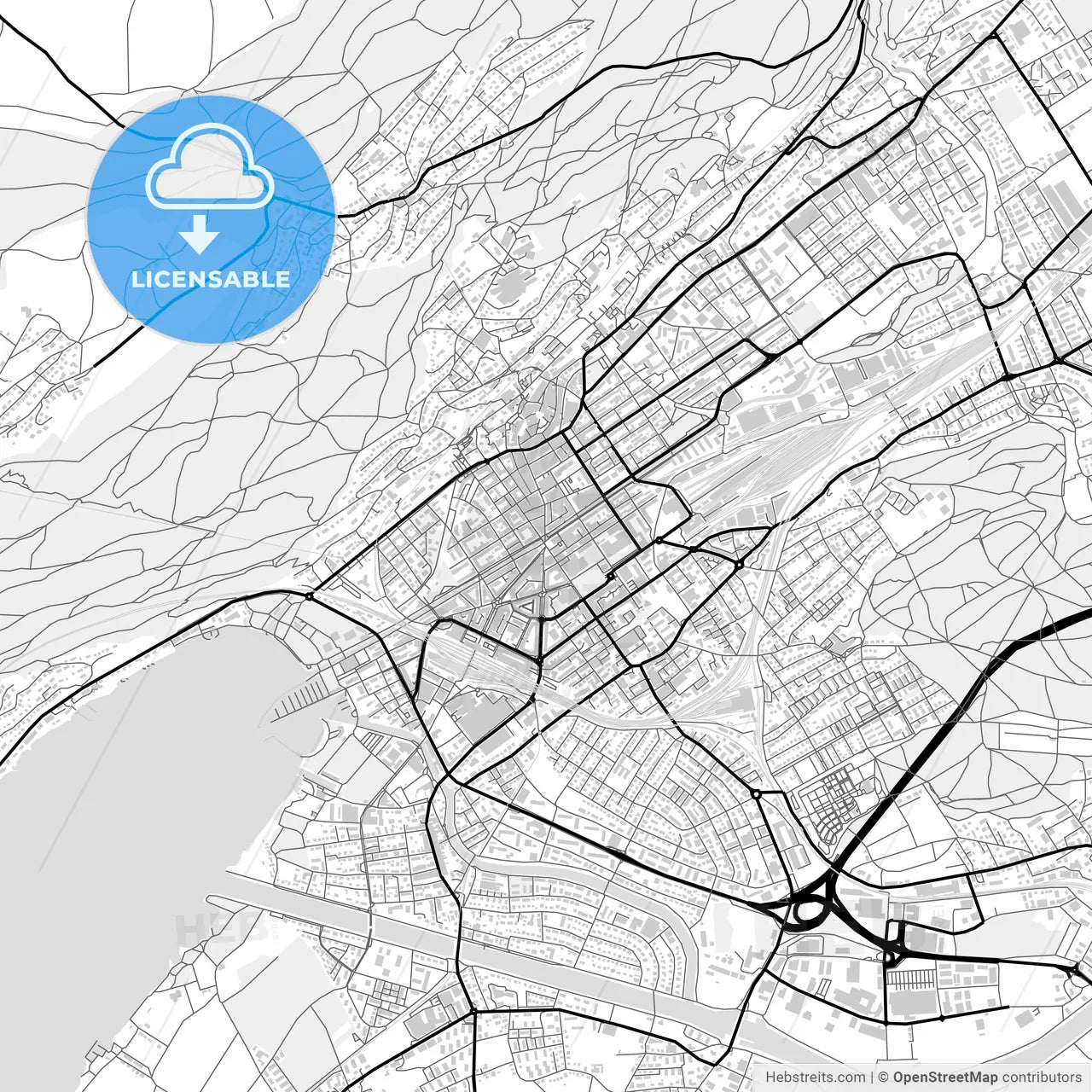 Downtown map of Biel, Switzerland