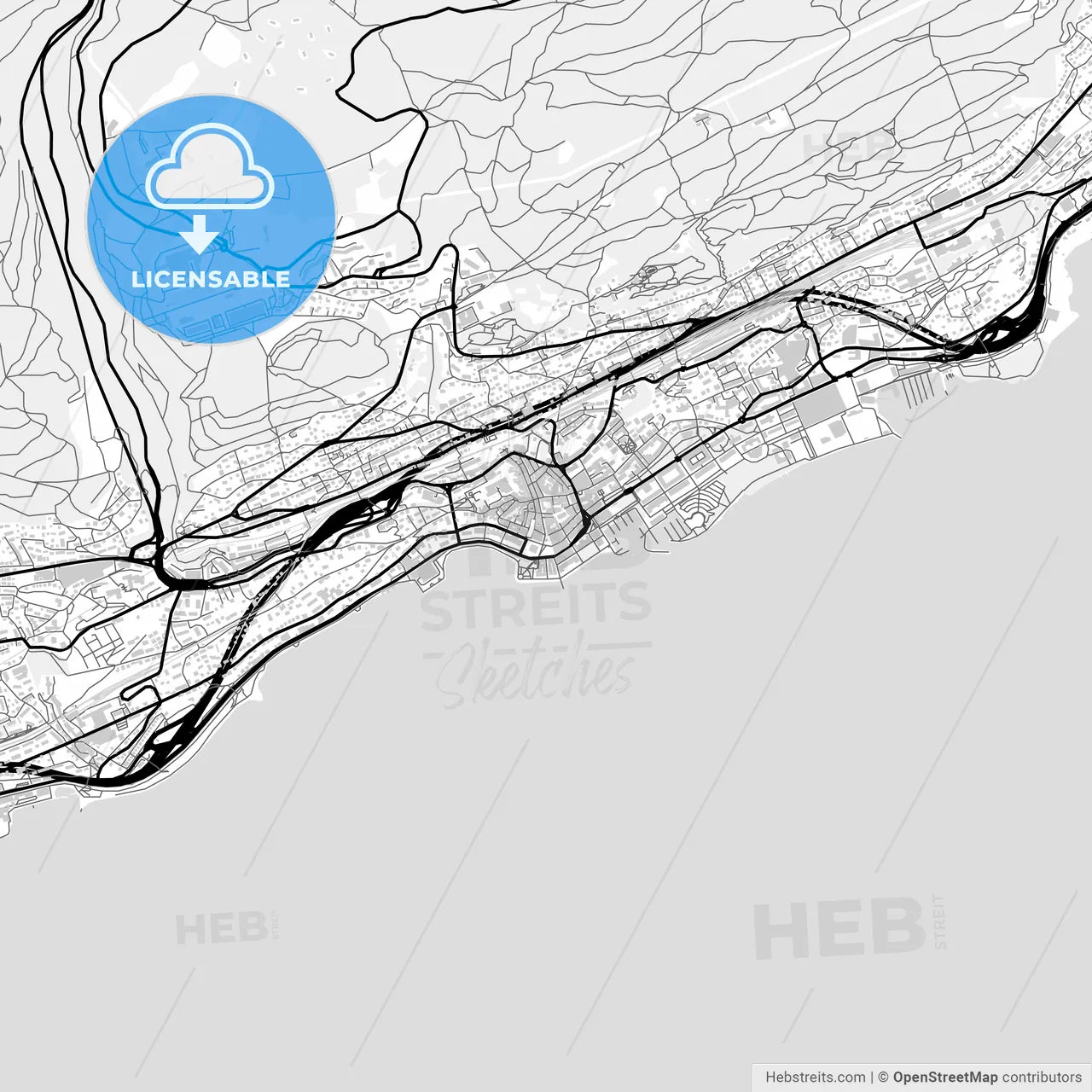 Downtown map of Neuchâtel, Switzerland