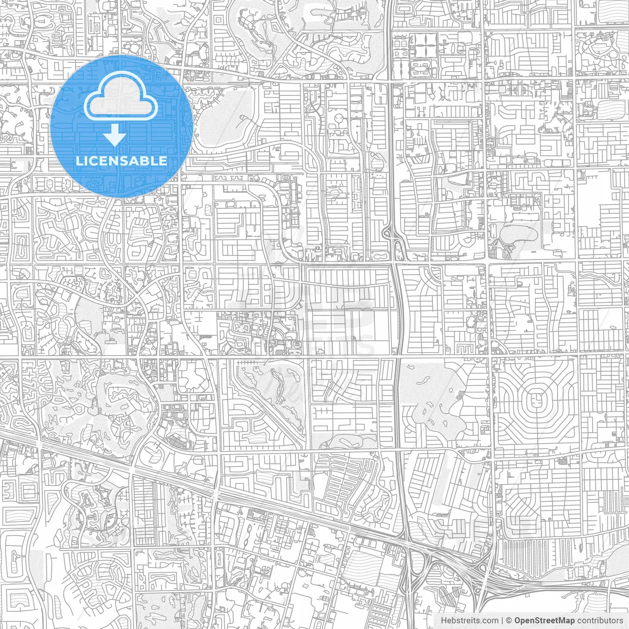 Plantation, Florida, USA, bright outlined vector map