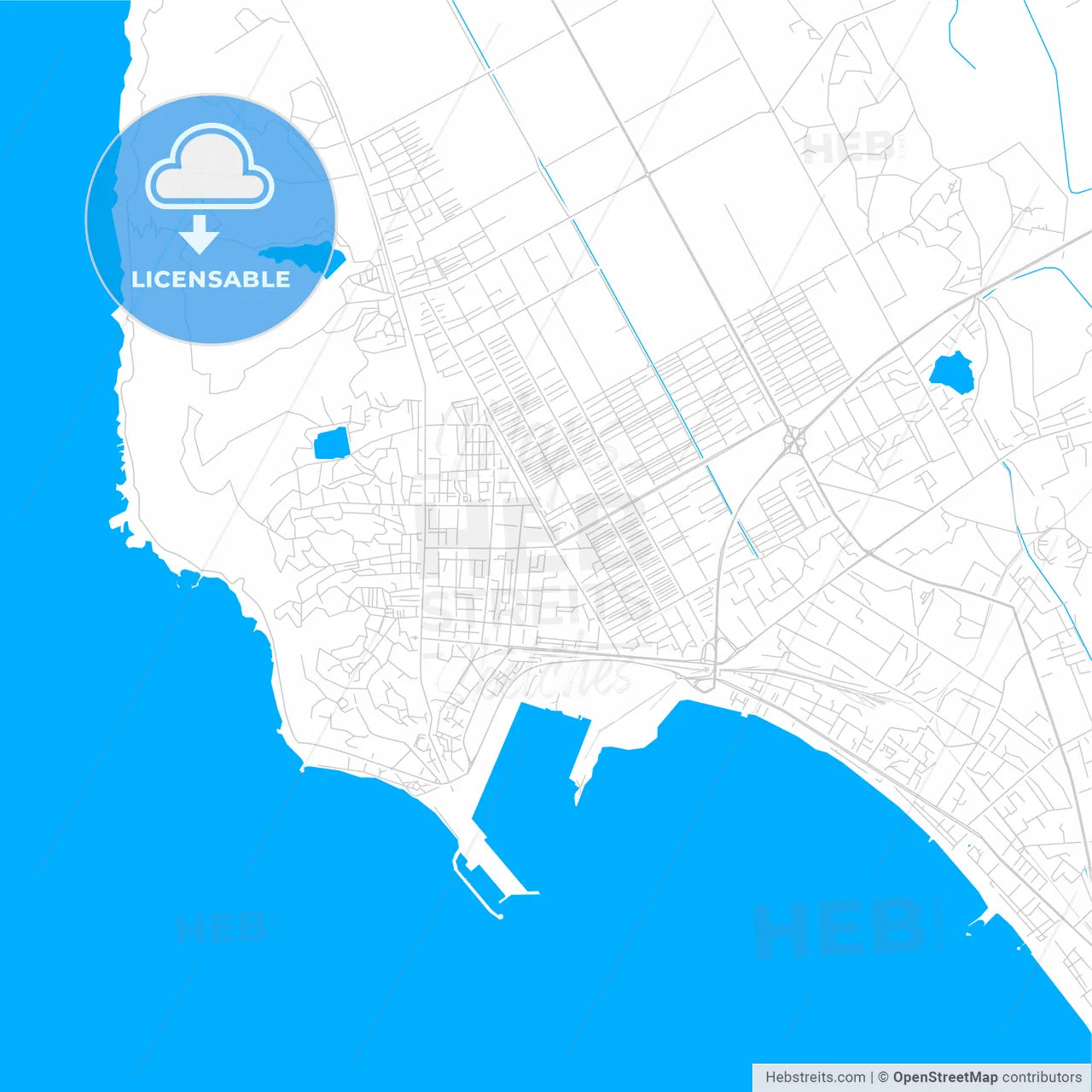 Durrës, Albania bright two-toned vector map