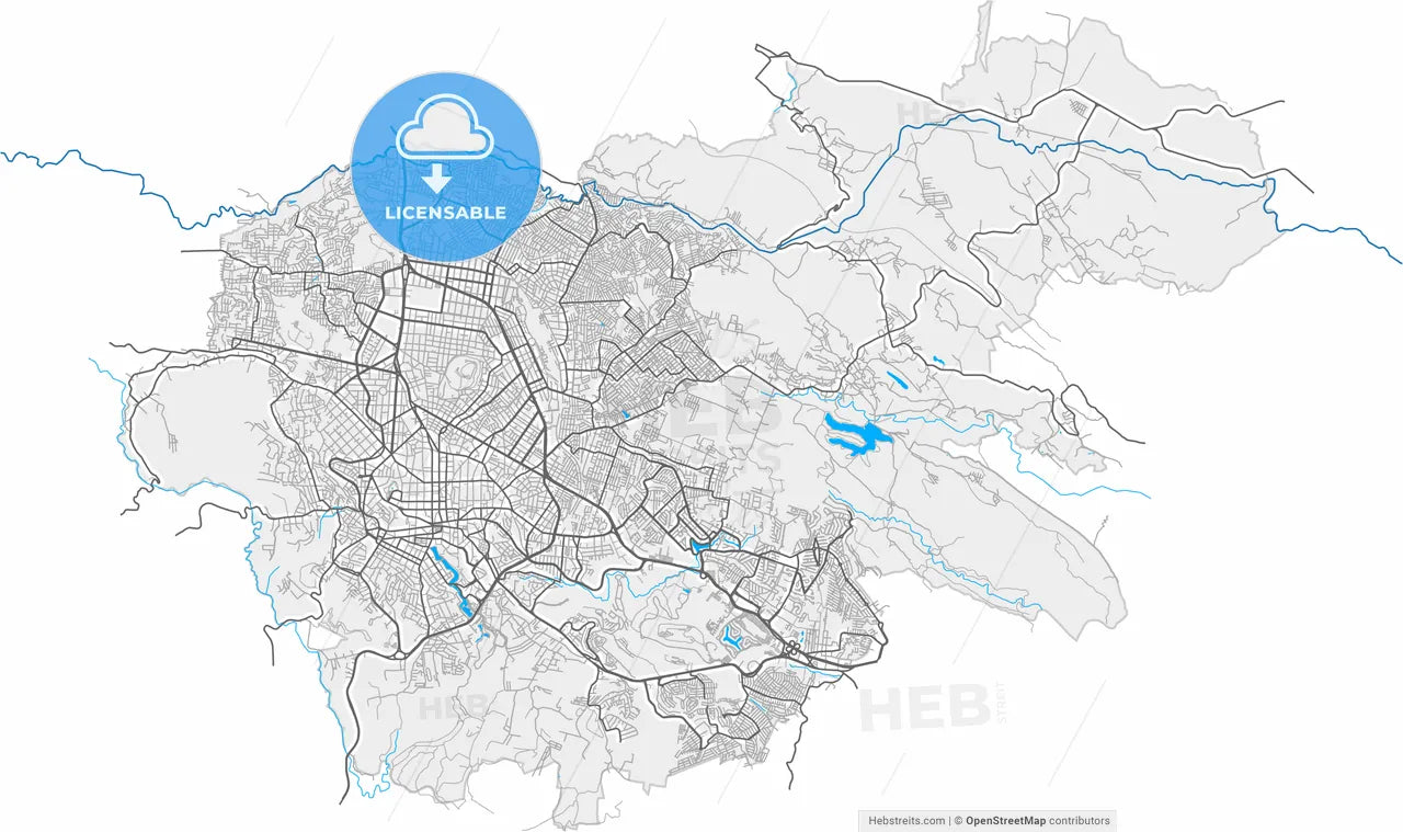 Xalapa, Veracruz, Mexico, high resolution vector map - Instant download PDF and JPG