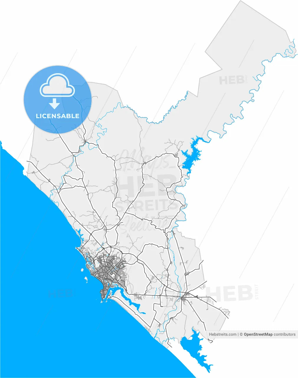 Mazatlán, Sinaloa, Mexico, high resolution vector map - Instant download PDF and JPG