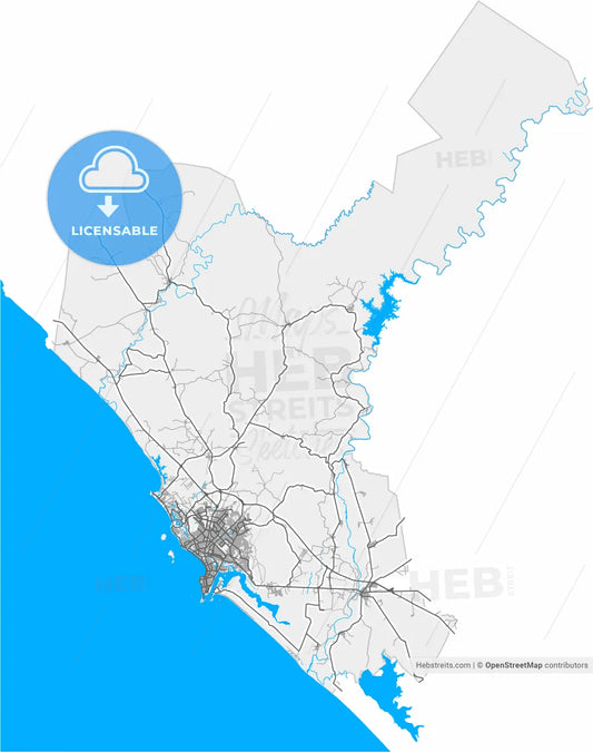 Mazatlán, Sinaloa, Mexico, high resolution vector map - Instant download PDF and JPG