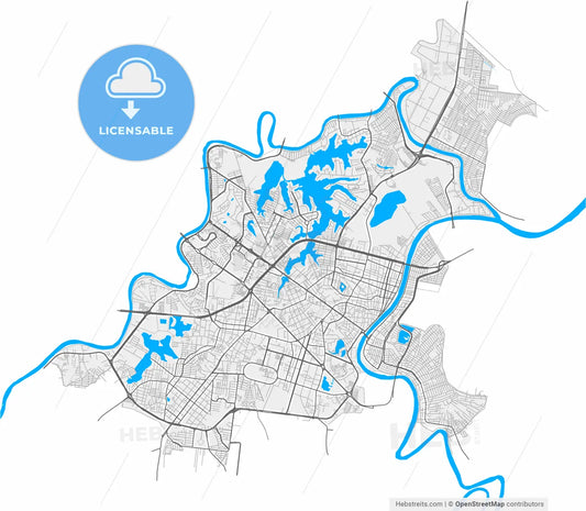 Villahermosa, Tabasco, Mexico, high resolution vector map - Instant download PDF and JPG