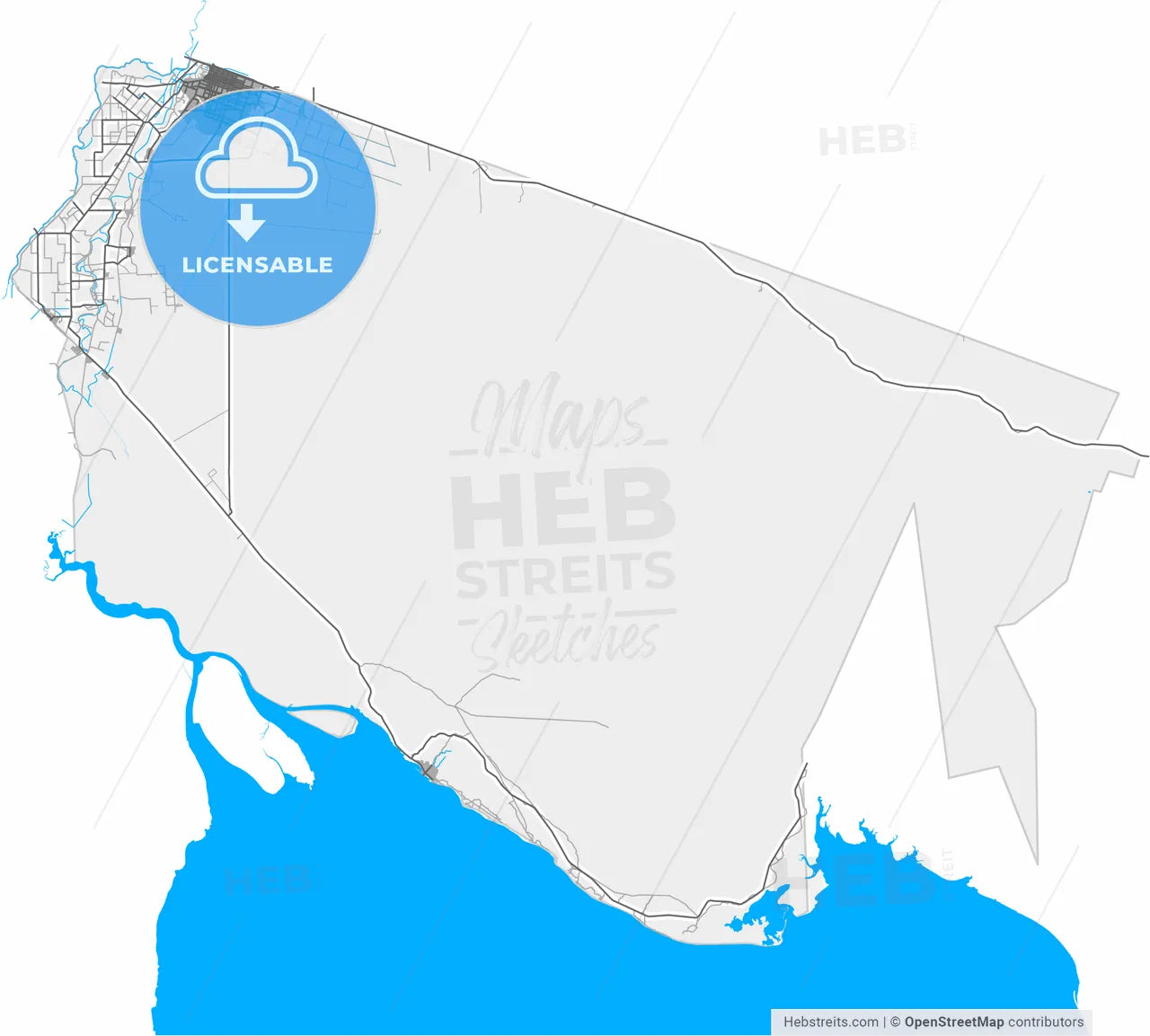 San Luis Río Colorado, Sonora, Mexico, high resolution vector map - Instant download PDF and JPG