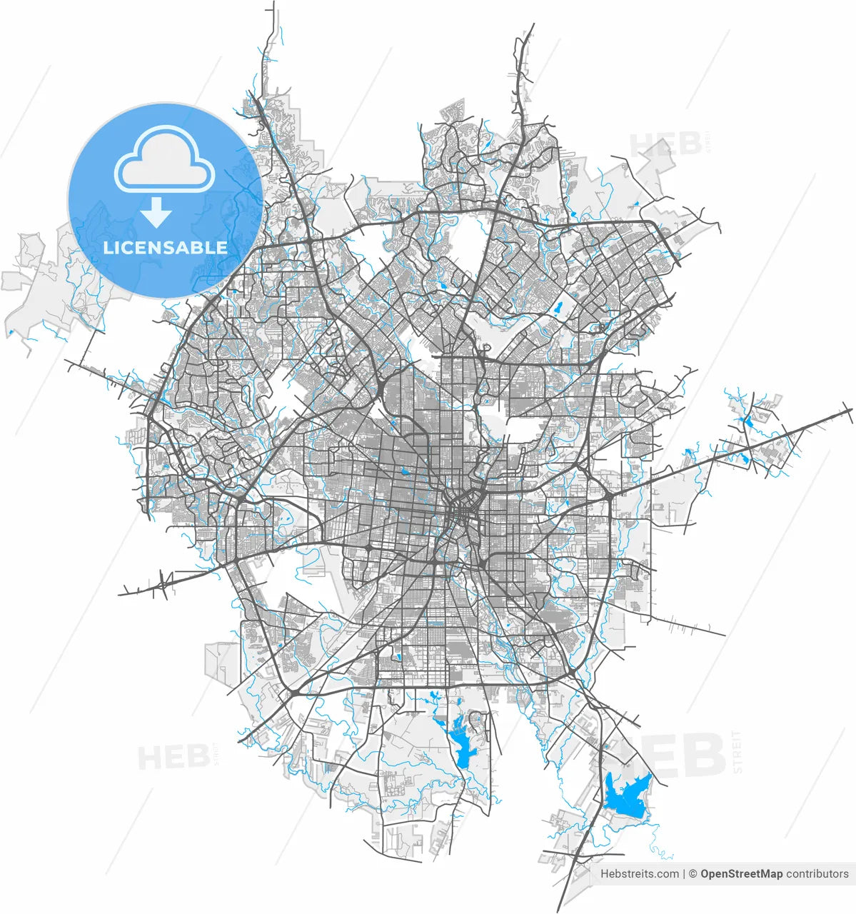 San Antonio, Texas, United States, high resolution vector map - Instant download PDF and JPG
