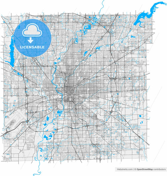 Indianapolis, Indiana, United States, high resolution vector map - Instant download PDF and JPG