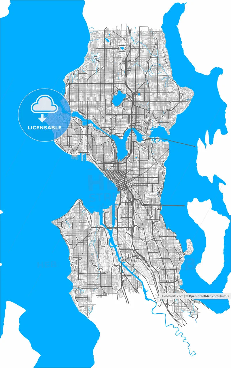 Seattle, Washington, United States, high resolution vector map - Instant download PDF and JPG