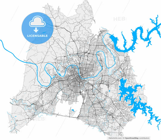 Nashville, Tennessee, United States, high resolution vector map - Instant download PDF and JPG