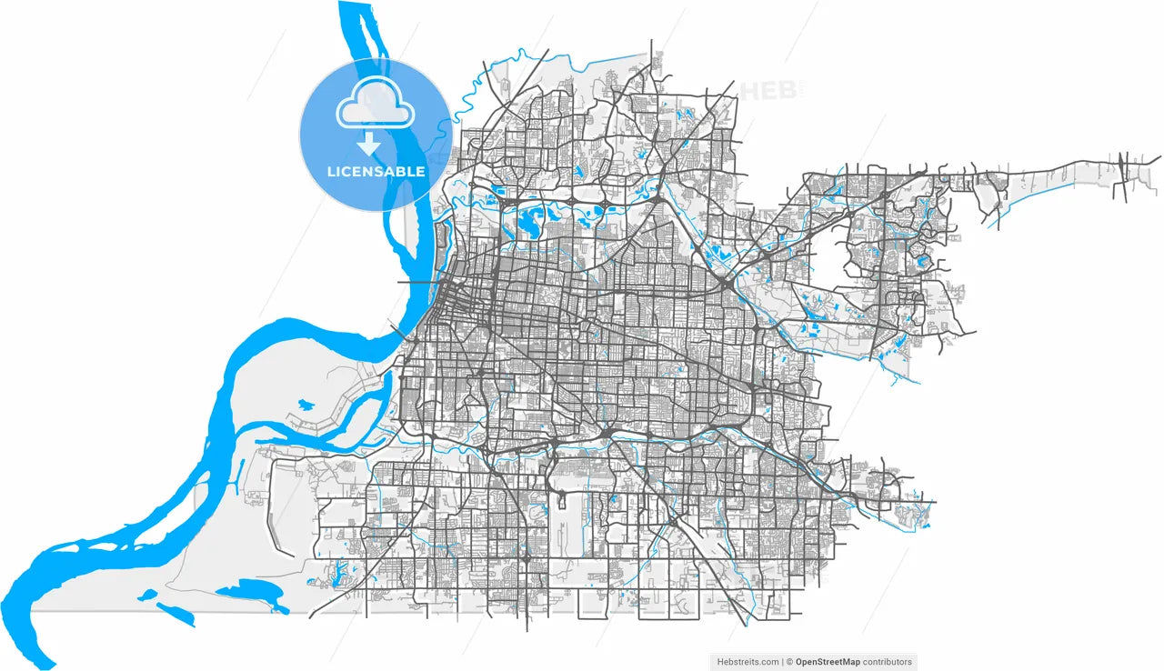 Memphis, Tennessee, United States, high resolution vector map - Instant download PDF and JPG