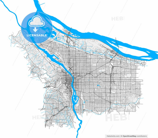 Portland, Oregon, United States, high resolution vector map - Instant download PDF and JPG
