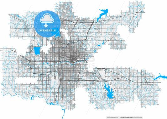 Oklahoma City, Oklahoma, United States, high resolution vector map - Instant download PDF and JPG