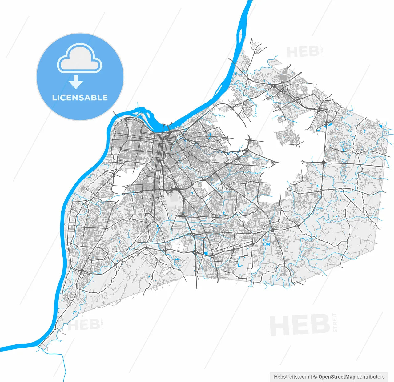 Louisville, Kentucky, United States, high resolution vector map - Instant download PDF and JPG