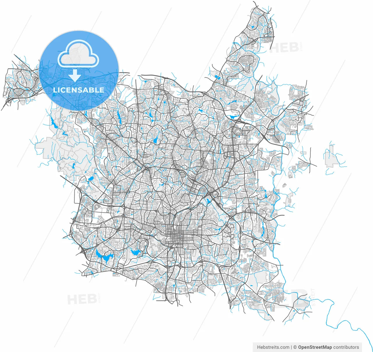 Raleigh, North Carolina, United States, high resolution vector map - Instant download PDF and JPG