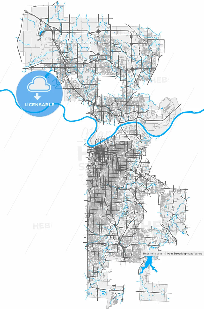 Kansas City, Missouri, United States, high resolution vector map - Instant download PDF and JPG