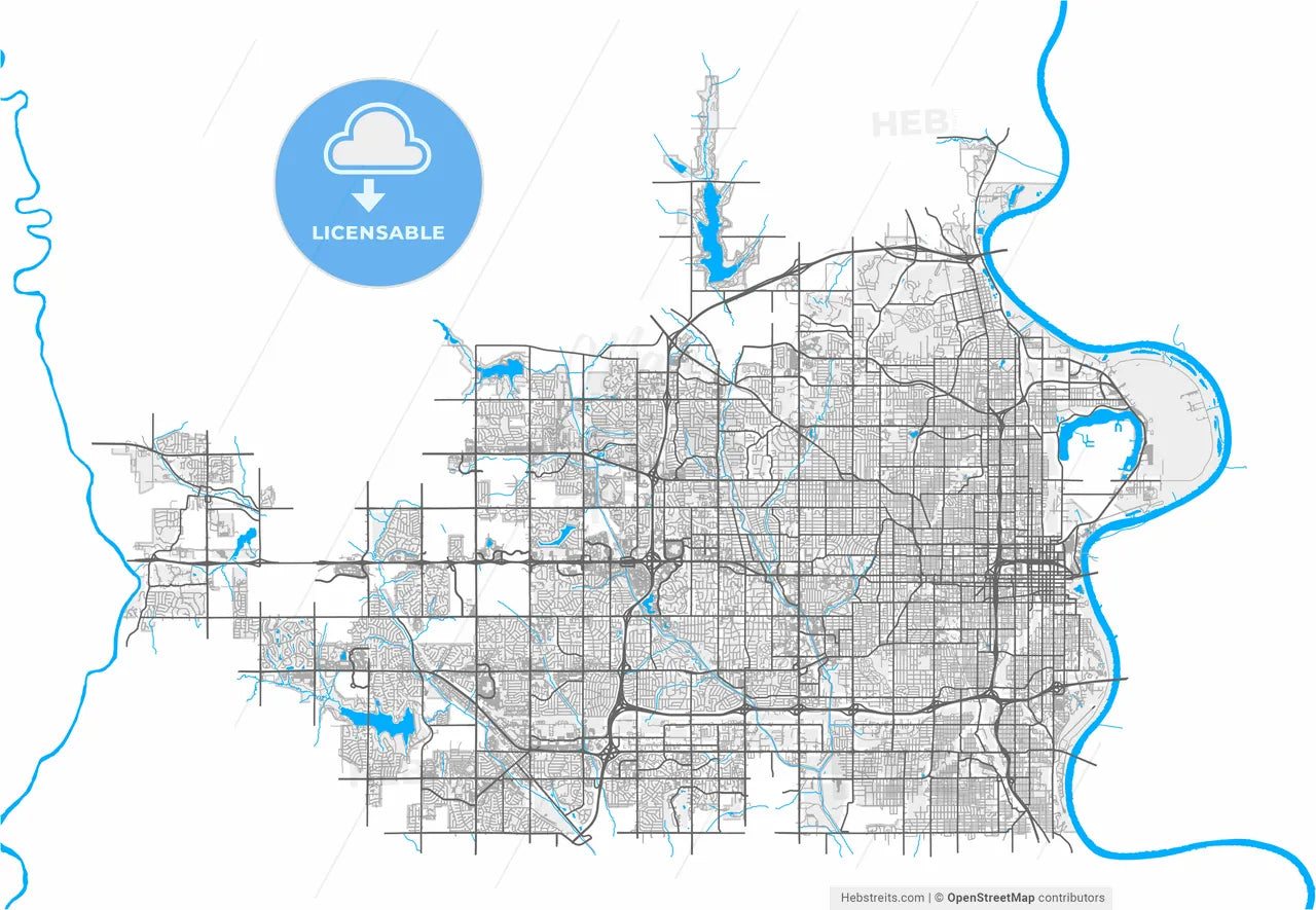 Omaha, Nebraska, United States, high resolution vector map - Instant download PDF and JPG