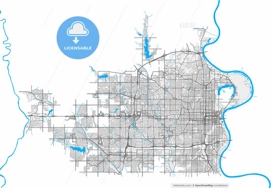 Omaha, Nebraska, United States, high resolution vector map - Instant download PDF and JPG