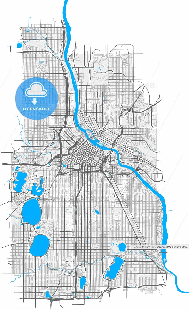 Minneapolis, Minnesota, United States, high resolution vector map - Instant download PDF and JPG