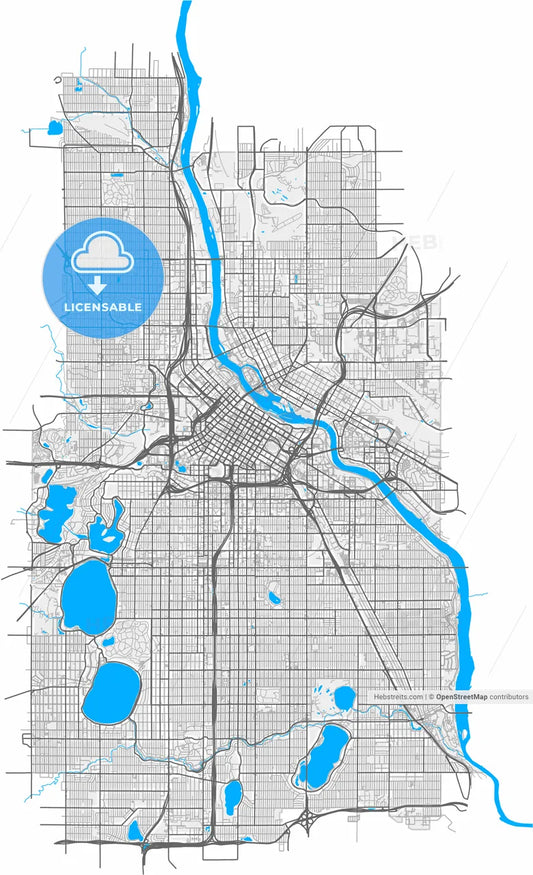 Minneapolis, Minnesota, United States, high resolution vector map - Instant download PDF and JPG