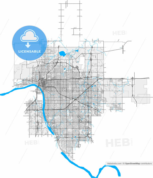 Tulsa, Oklahoma, United States, high resolution vector map - Instant download PDF and JPG