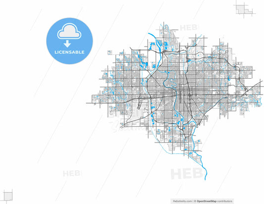 Wichita, Kansas, United States, high resolution vector map - Instant download PDF and JPG