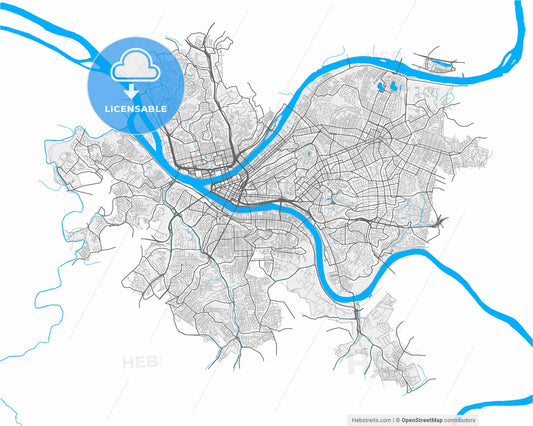 Pittsburgh, Pennsylvania, United States, high resolution vector map - Instant download PDF and JPG