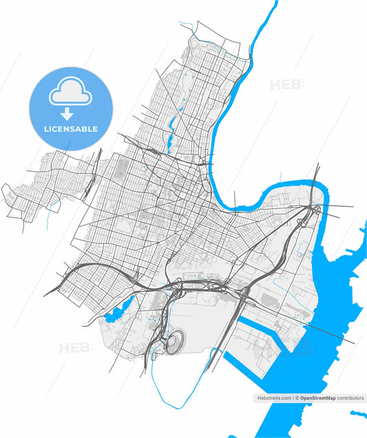 Newark, New Jersey, United States, high resolution vector map - Instant download PDF and JPG