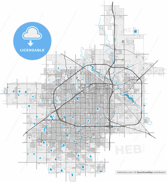 Lubbock, Texas, United States, high resolution vector map - Instant download PDF and JPG