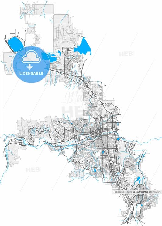 Reno, Nevada, United States, high resolution vector map - Instant download PDF and JPG