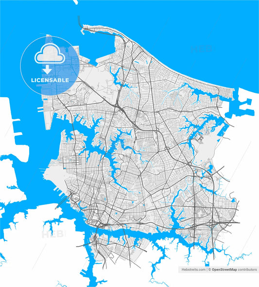 Norfolk, Virginia, United States, high resolution vector map - Instant download PDF and JPG