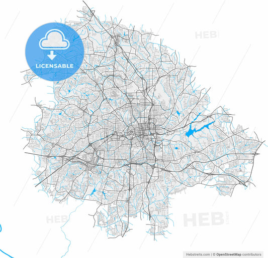 Winston–Salem, North Carolina, United States, high resolution vector map - Instant download PDF and JPG