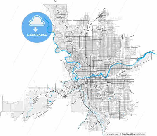 Spokane, Washington, United States, high resolution vector map - Instant download PDF and JPG