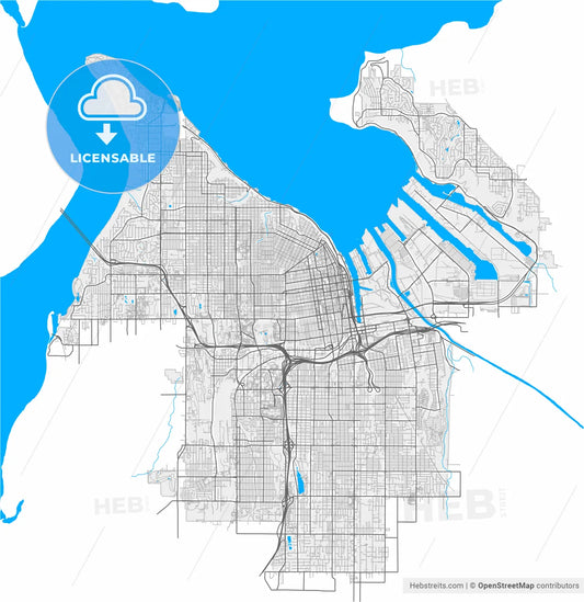 Tacoma, Washington, United States, high resolution vector map - Instant download PDF and JPG