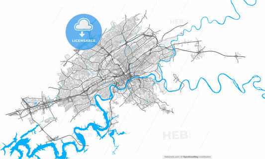 Knoxville, Tennessee, United States, high resolution vector map - Instant download PDF and JPG