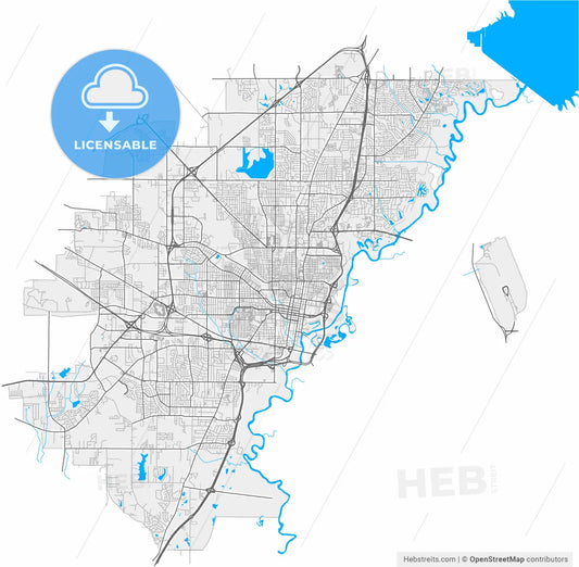 Jackson, Mississippi, United States, high resolution vector map - Instant download PDF and JPG