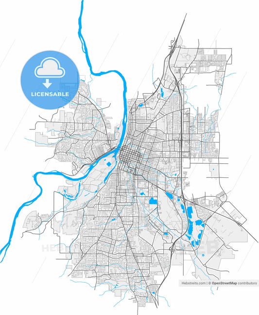Salem, Oregon, United States, high resolution vector map - Instant download PDF and JPG
