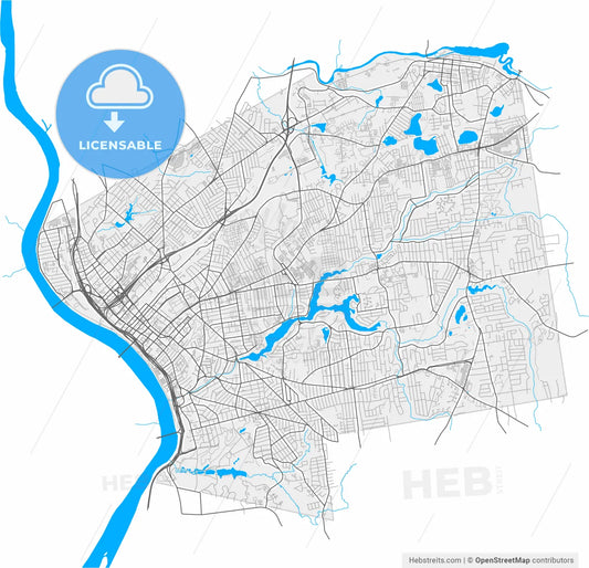 Springfield, Massachusetts, United States, high resolution vector map - Instant download PDF and JPG
