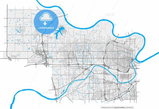 Kansas City, Kansas, United States, high resolution vector map - Instant download PDF and JPG