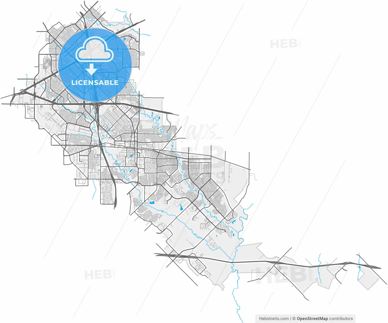 Mesquite, Texas, United States, high resolution vector map - Instant download PDF and JPG