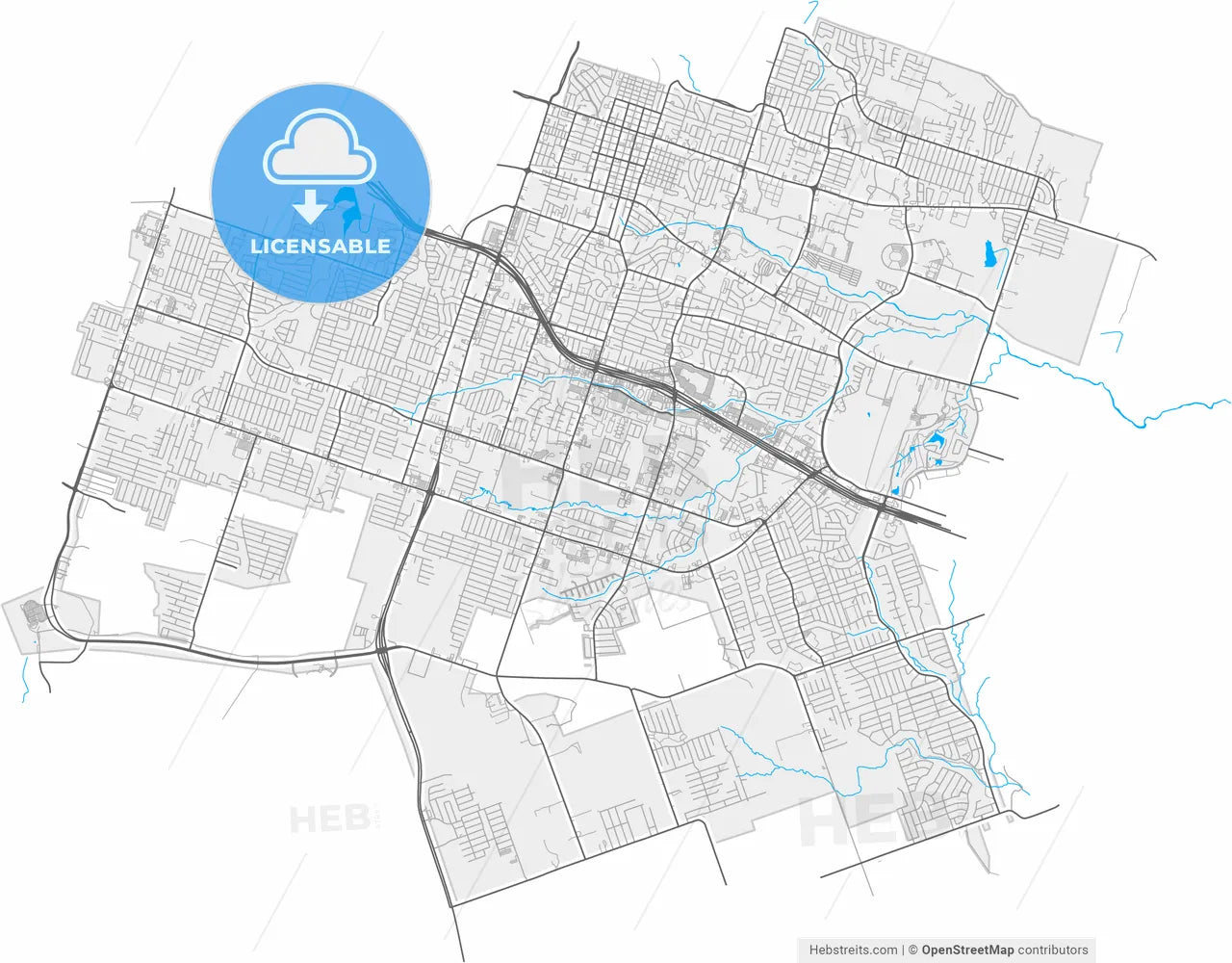 Killeen, Texas, United States, high resolution vector map - Instant download PDF and JPG
