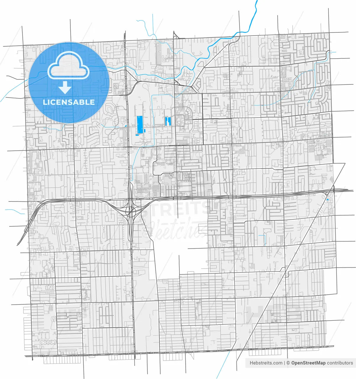 Warren, Michigan, United States, high resolution vector map - Instant download PDF and JPG