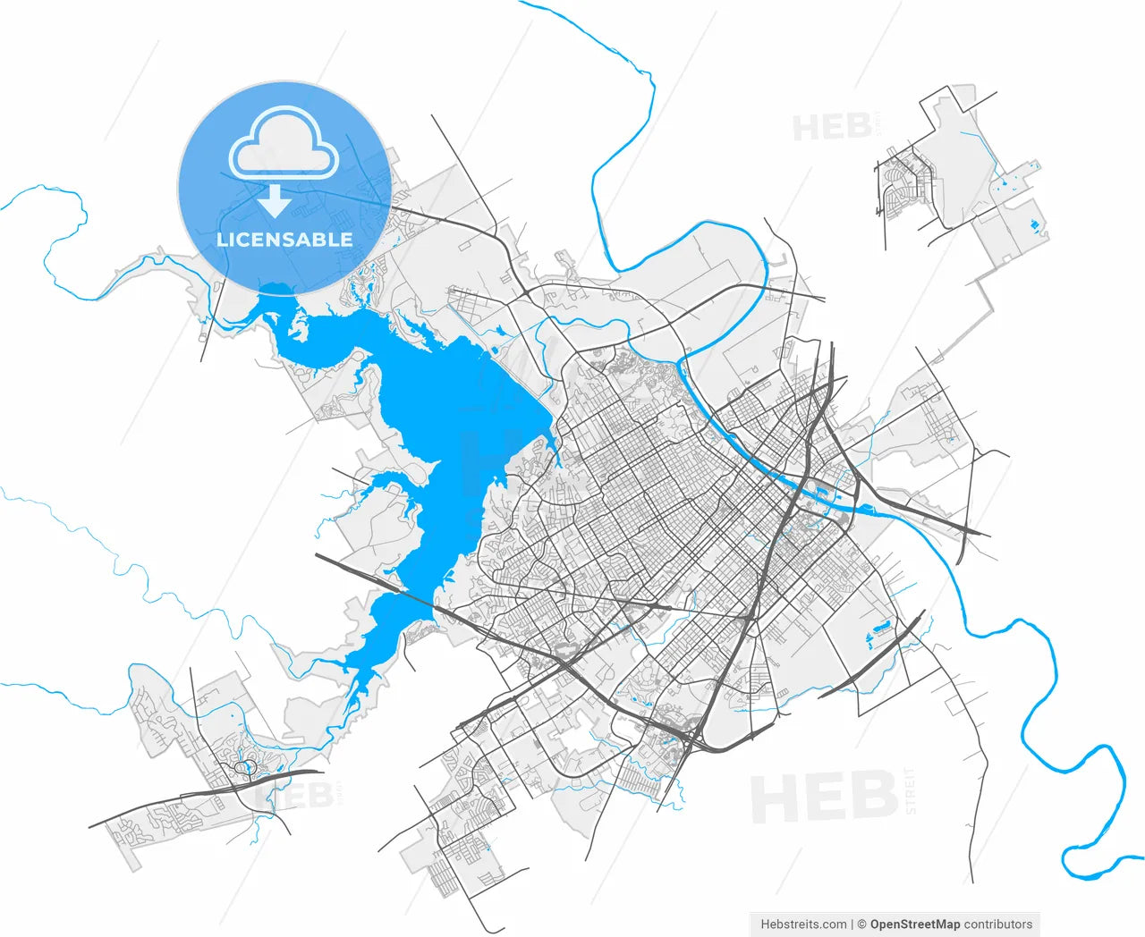 Waco, Texas, United States, high resolution vector map - Instant download PDF and JPG