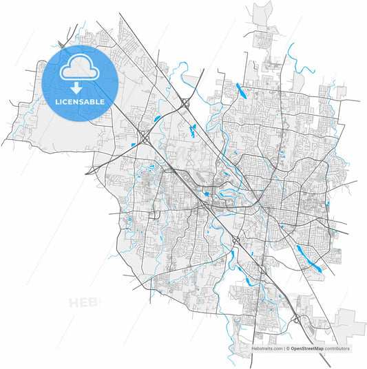 Murfreesboro, Tennessee, United States, high resolution vector map - Instant download PDF and JPG