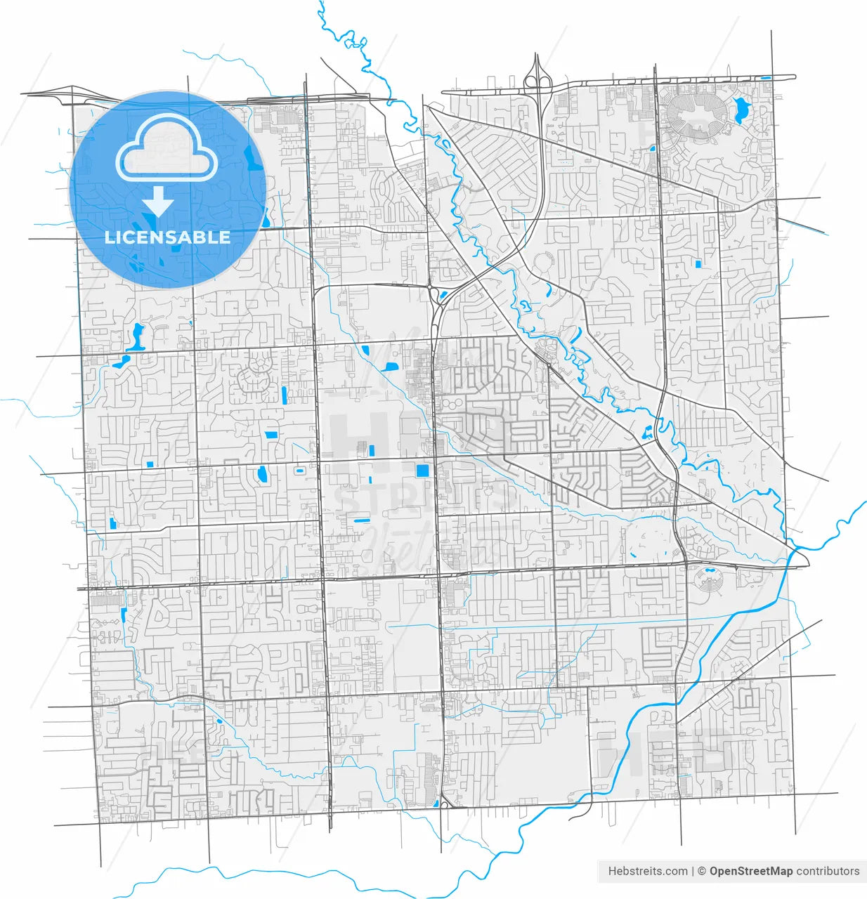 Sterling Heights, Michigan, United States, high resolution vector map - Instant download PDF and JPG