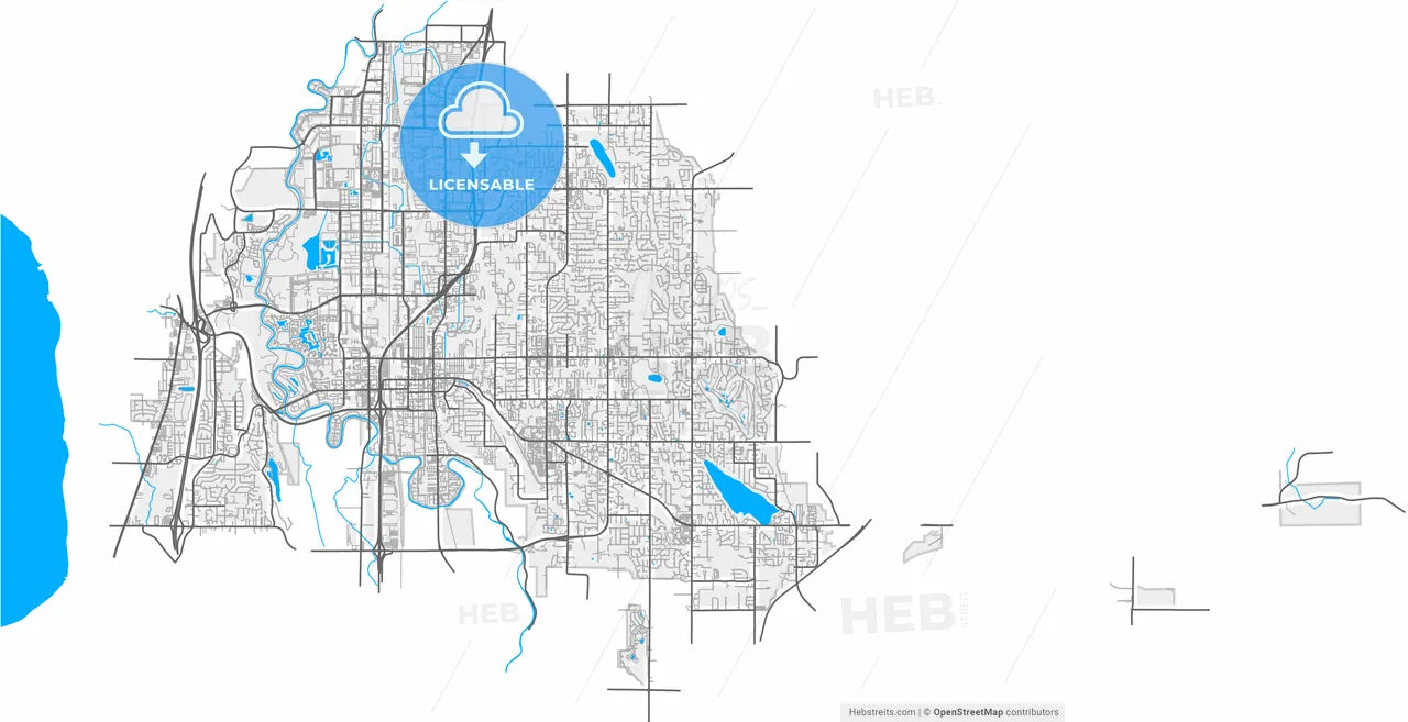 Kent, Washington, United States, high resolution vector map - Instant download PDF and JPG
