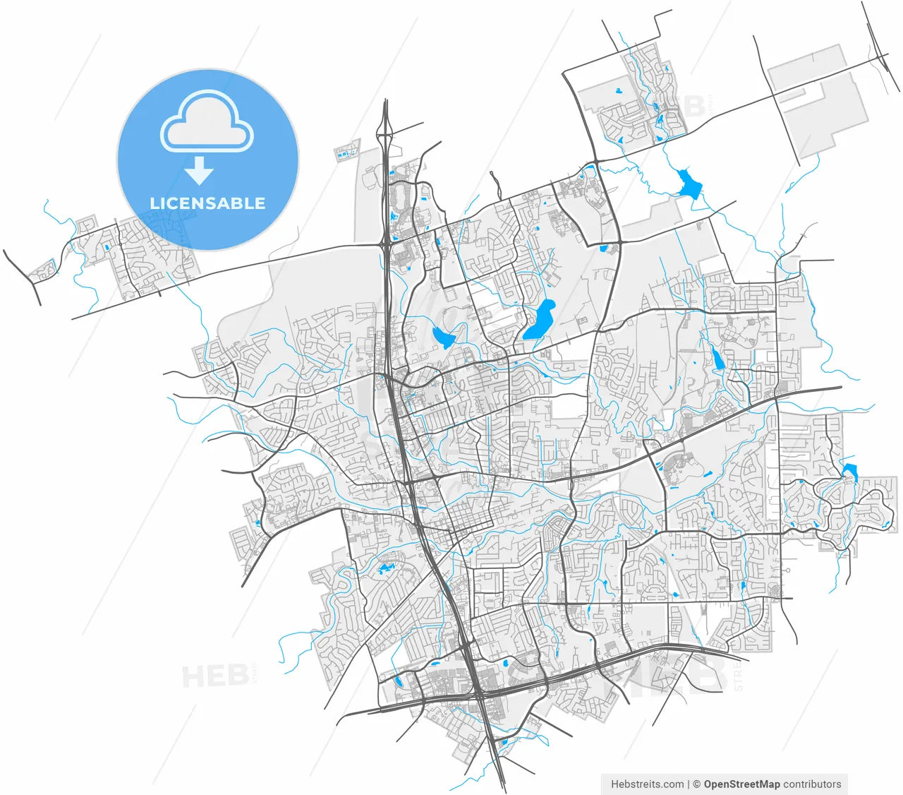 Round Rock, Texas, United States, high resolution vector map - Instant download PDF and JPG