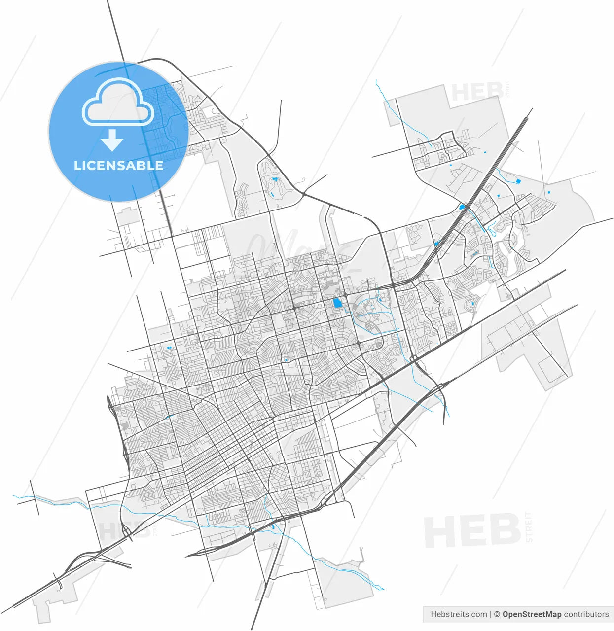 Odessa, Texas, United States, high resolution vector map - Instant download PDF and JPG