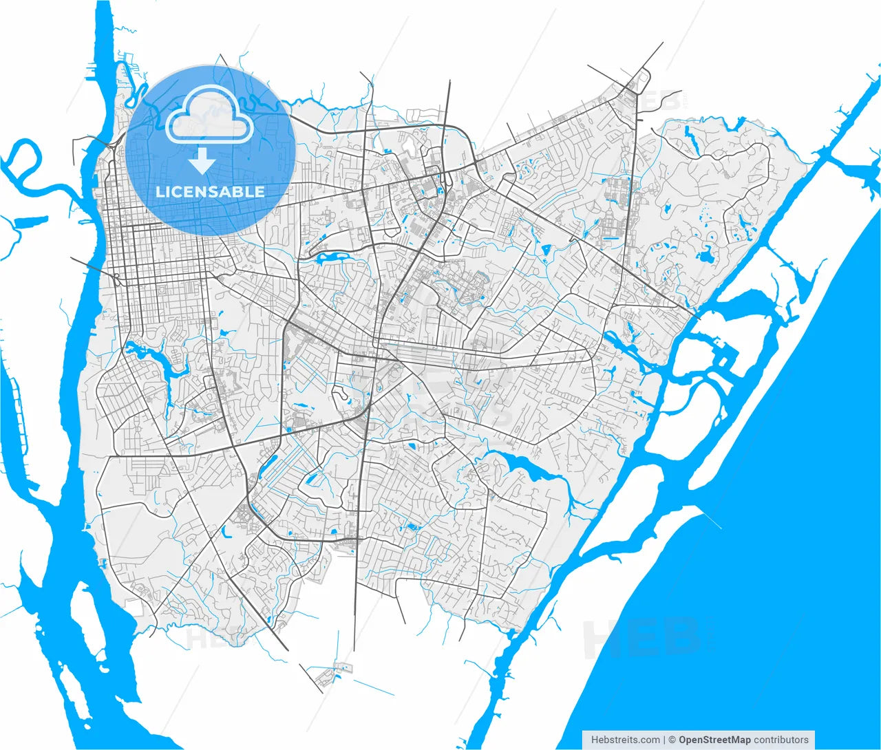 Wilmington, North Carolina, United States, high resolution vector map - Instant download PDF and JPG