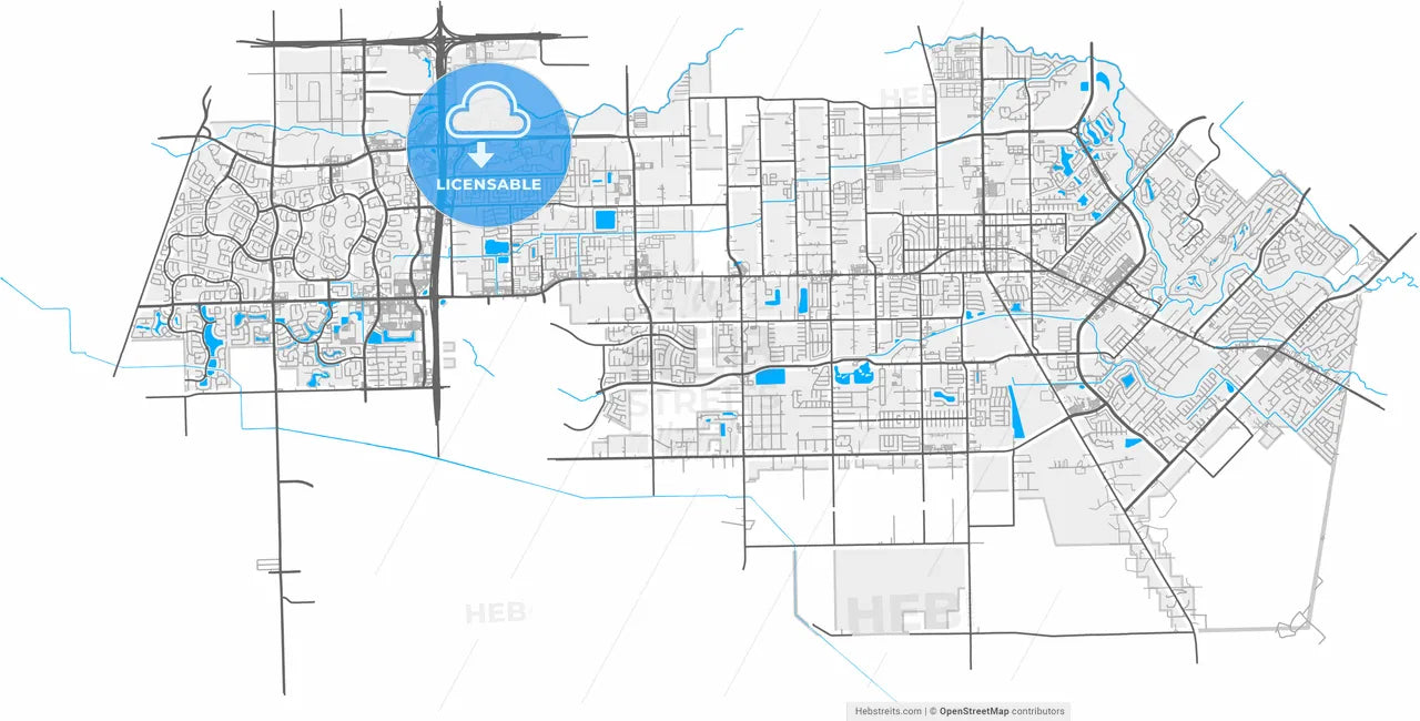 Pearland, Texas, United States, high resolution vector map - Instant download PDF and JPG